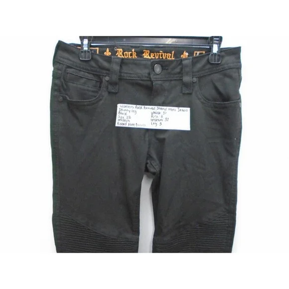 Rock Revival Sheryl Jeans Women 28 (31x32) Black Skinny Moto Biker Stretch Pants - Picture 2 of 15